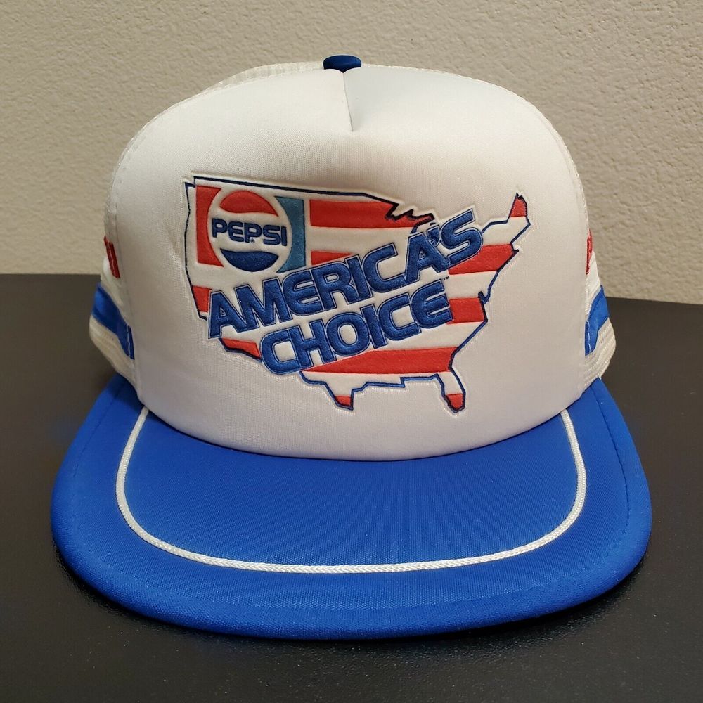 New Pepsi America's Choice 3 Stripe‎ White Mesh Trucker Hat Men's Rare Vintage